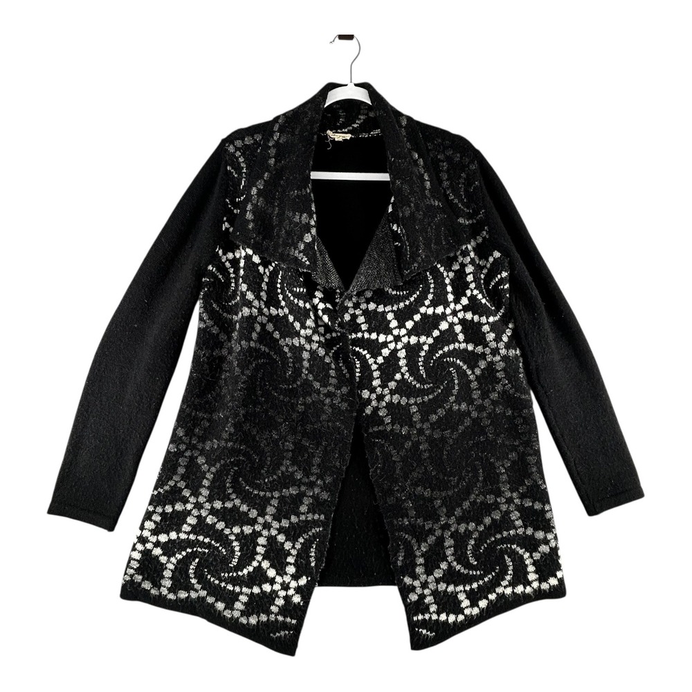 Ana Couture Black White‎ Cardigan Sweater Womens Small Mohair Blend Oversized